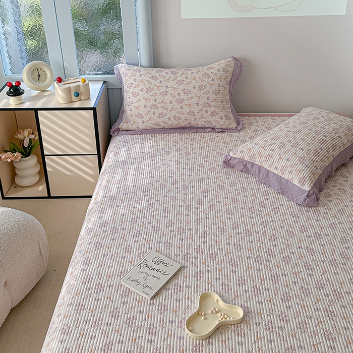 91家纺网 家纺一手货源 找家纺 源舜 2025新款云感皱皱纱法式床盖三件套 紫藤