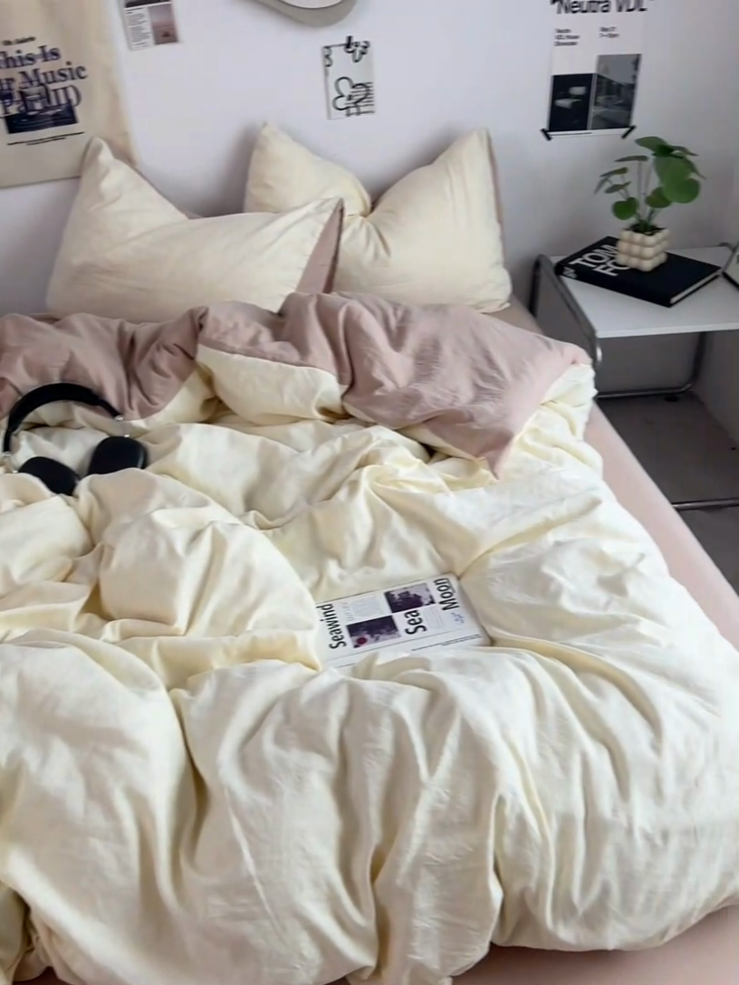 91家纺网 家纺一手货源 找家纺 优佳优品 2024新款ins风超柔褶皱亲肤磨毛水洗棉四件套 菊蕊奶黄