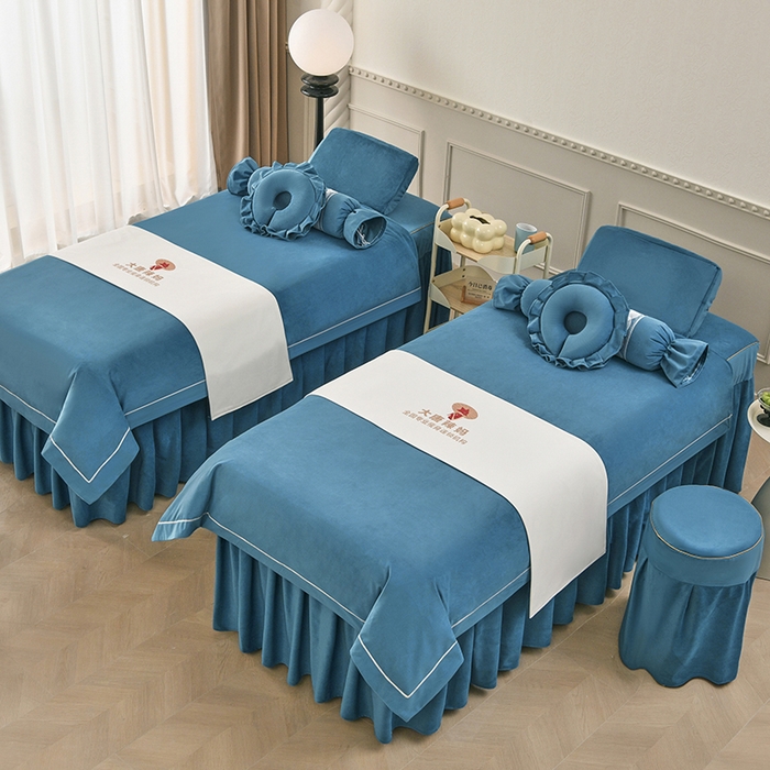 91家纺网 家纺一手货源 找家纺 莉人坊 2024新款磨砂绒一字秀美-容床罩系列 湖蓝