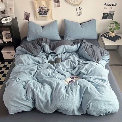 91家纺网 家纺一手货源 找家纺 （总）优佳优品 2024新款ins风超柔褶皱亲肤磨毛水洗棉四件套