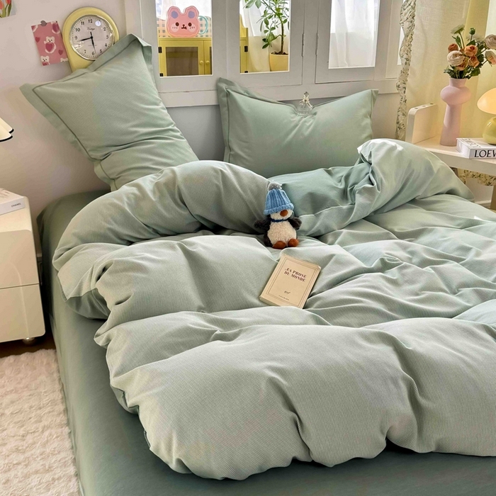 91家纺网 家纺一手货源 找家纺 优品阁 2024新款全棉磨毛四件套 邦尼绿