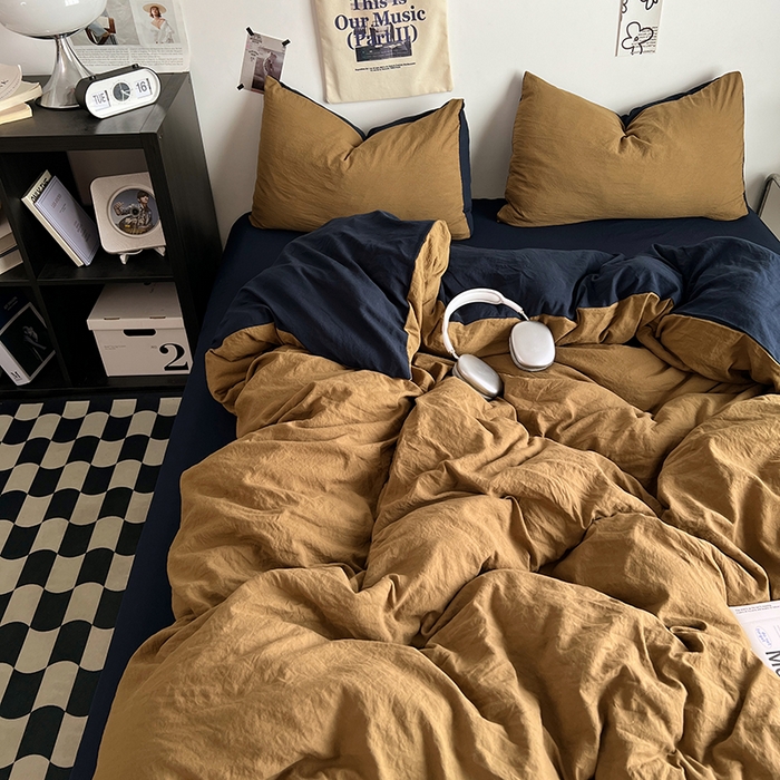 91家纺网 家纺一手货源 找家纺 优佳优品 2024新款ins风超柔褶皱亲肤磨毛水洗棉四件套 玛瑙洛克