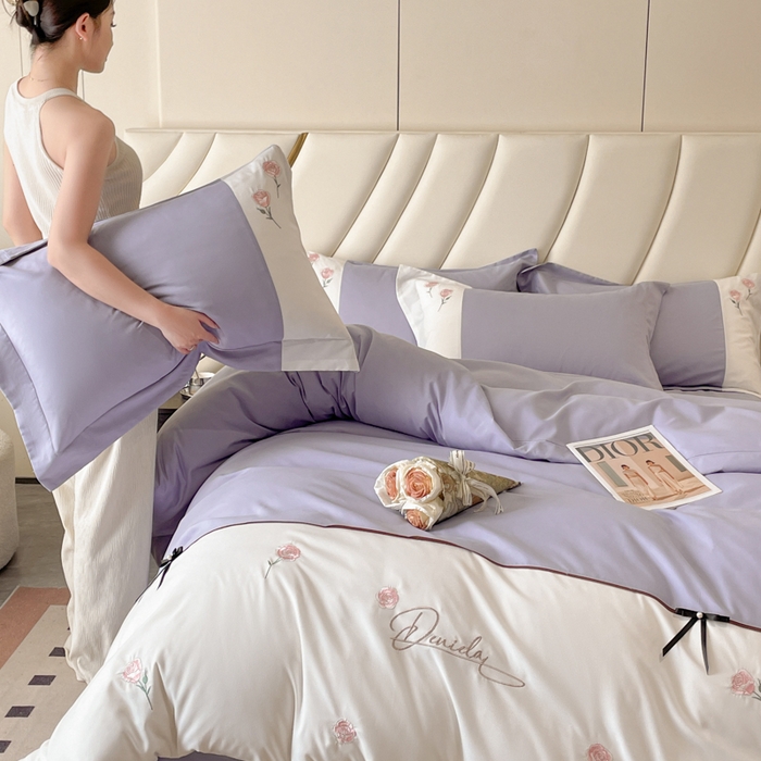 91家纺网 家纺一手货源 找家纺 遇见家居生活馆 2024新款亲肤棉刺绣四件套-蝶恋花 蝶恋花-星黛紫