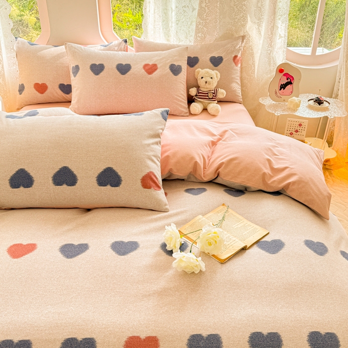 91家纺网 家纺一手货源 找家纺 千朵 2024新款全棉磨毛印花四件套 心欢喜