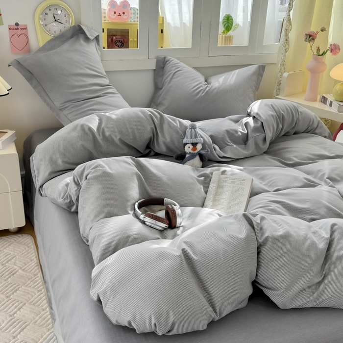 91家纺网 家纺一手货源 找家纺 优品阁 2024新款全棉磨毛四件套 邦尼灰