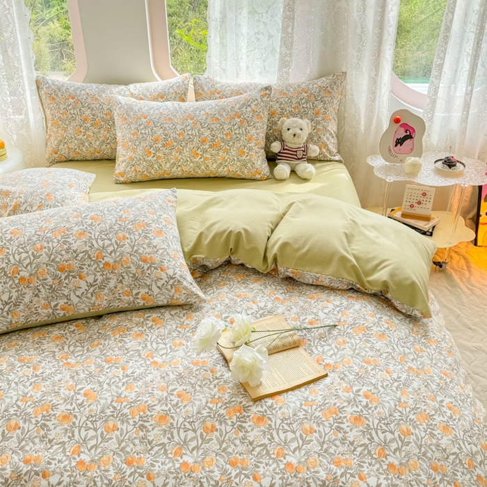 91家纺网 家纺一手货源 找家纺 千朵 2024新款全棉磨毛印花四件套 果梦米