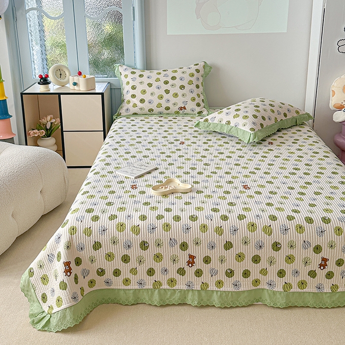 91家纺网 家纺一手货源 找家纺 源舜 2025新款云感皱皱纱法式床盖三件套 魔法南瓜