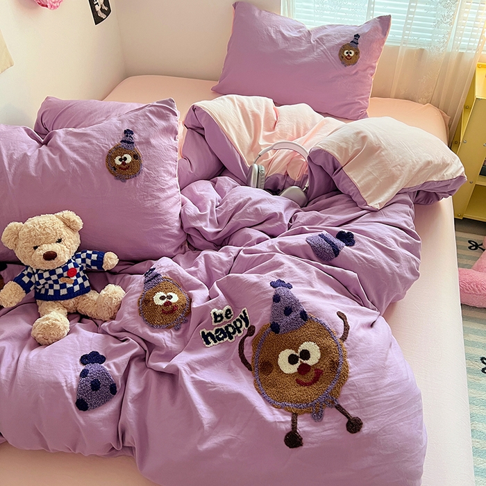 91家纺网 家纺一手货源 找家纺 优佳优品 2024新款水洗棉毛巾绣四件套（可提供买家秀） 紫色曲奇