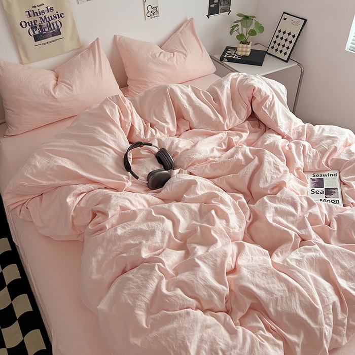 91家纺网 家纺一手货源 找家纺 （总）优佳优品 2024新款ins风超柔褶皱亲肤磨毛水洗棉四件套