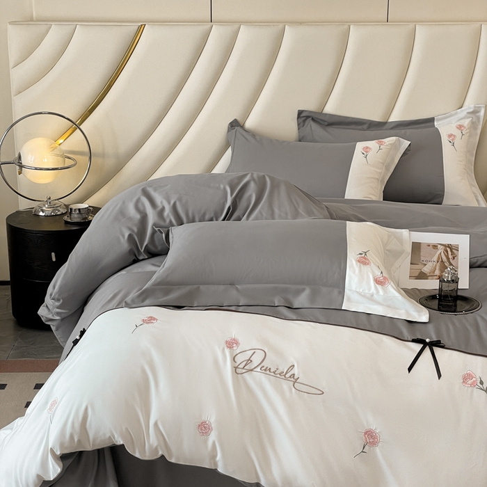 91家纺网 家纺一手货源 找家纺 遇见家居生活馆 2024新款亲肤棉刺绣四件套-蝶恋花 蝶恋花-中灰