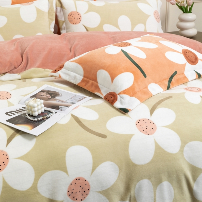 91家纺网 家纺一手货源 找家纺 宜家坊 2024新款加厚保暖印花牛奶绒四件套 简韵-胭粉