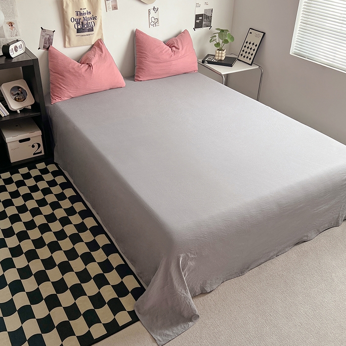 91家纺网 家纺一手货源 找家纺 优佳优品 2024新款ins风超柔褶皱亲肤磨毛水洗棉四件套 豆沙浅灰