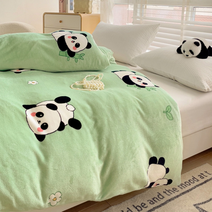 91家纺网 家纺一手货源 找家纺 雅萱家纺 2024新款牛奶绒单被套 被套-竹叶熊猫