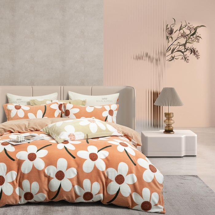 91家纺网 家纺一手货源 找家纺 宜家坊 2024新款加厚保暖印花牛奶绒四件套 简韵-奶茶