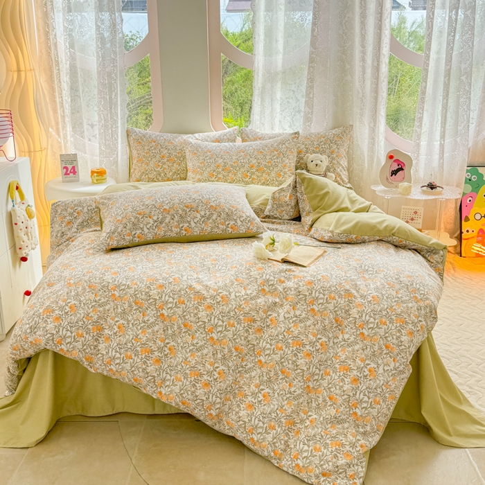 91家纺网 家纺一手货源 找家纺 千朵 2024新款全棉磨毛印花四件套 果梦米