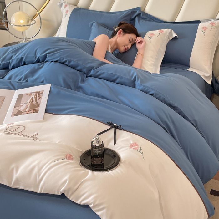 91家纺网 家纺一手货源 找家纺 遇见家居生活馆 2024新款亲肤棉刺绣四件套-蝶恋花 蝶恋花-宾利蓝