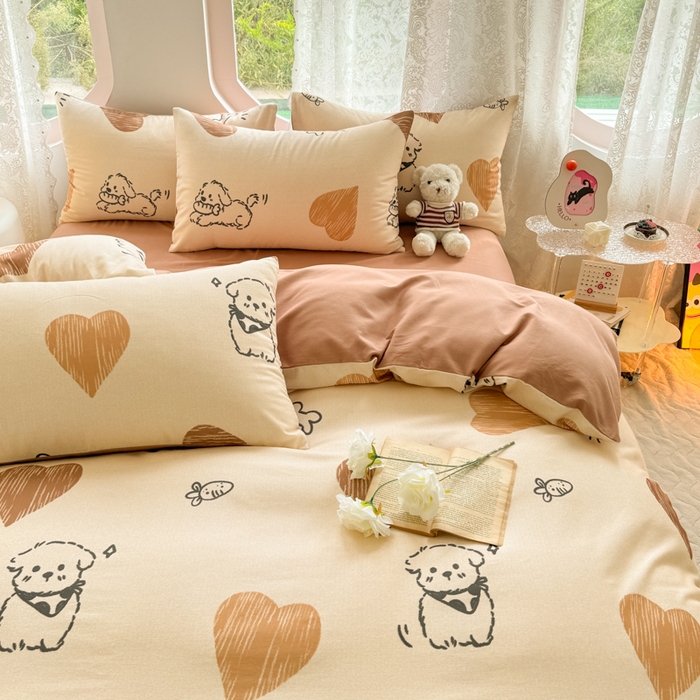 91家纺网 家纺一手货源 找家纺 千朵 2024新款全棉磨毛印花四件套 奶酪狗