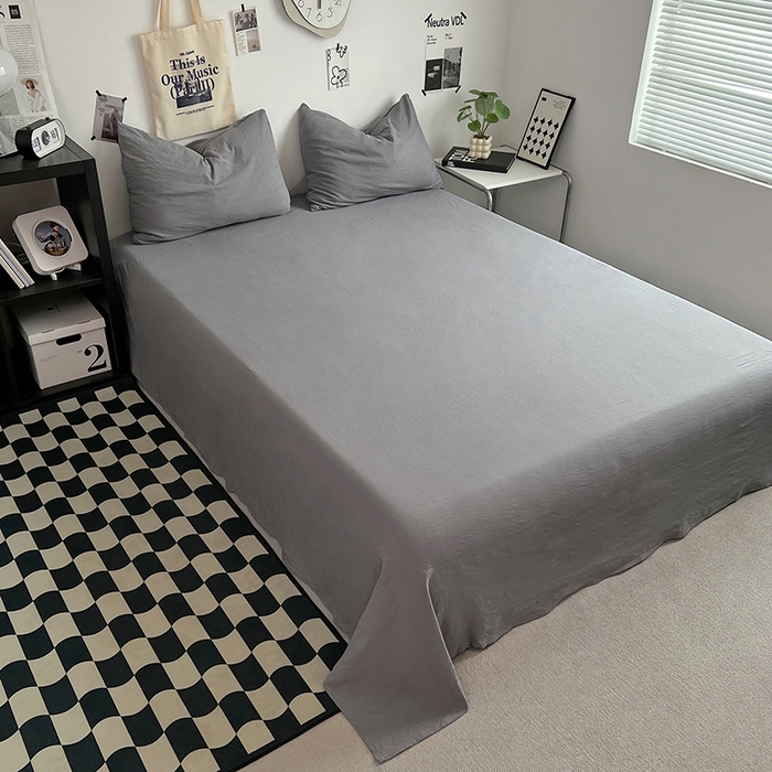 91家纺网 家纺一手货源 找家纺 优佳优品 2024新款ins风超柔褶皱亲肤磨毛水洗棉四件套 流光灰