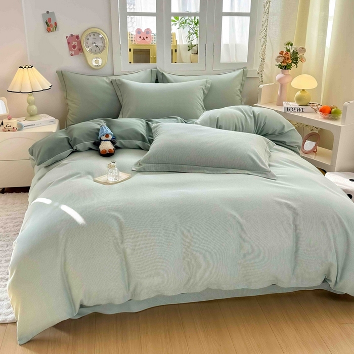 91家纺网 家纺一手货源 找家纺 优品阁 2024新款全棉磨毛四件套 邦尼绿