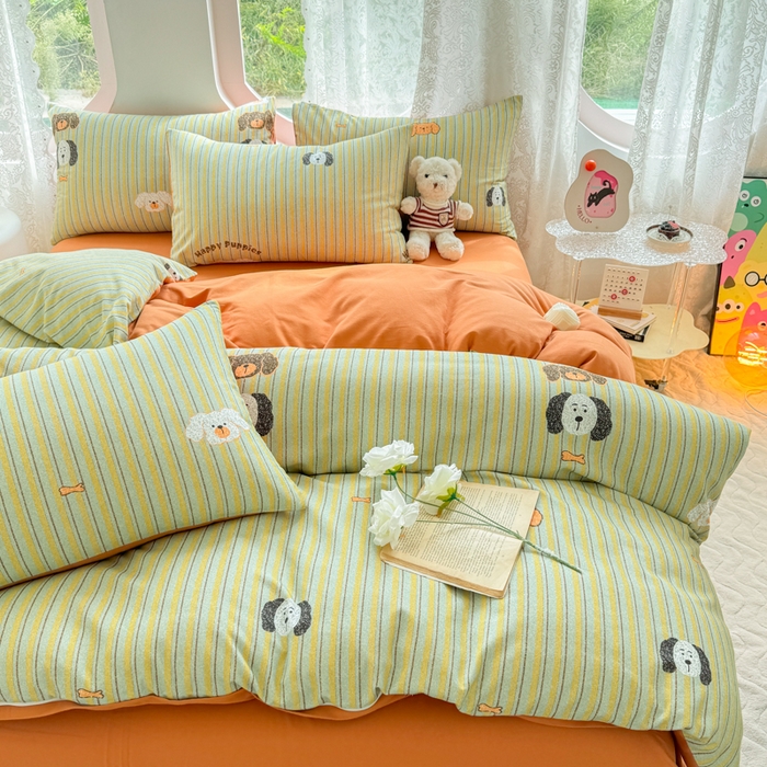 91家纺网 家纺一手货源 找家纺 千朵 2024新款全棉磨毛印花四件套 彩虹狗