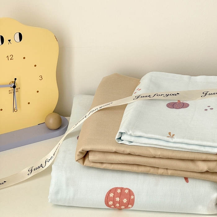 91家纺网 家纺一手货源 找家纺 曼之夏 2024新款A类母婴双层纱四件套 南瓜甜梦-兰