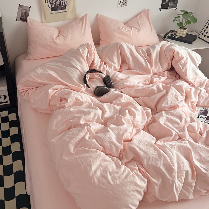 91家纺网 家纺一手货源 找家纺 （总）优佳优品 2024新款ins风超柔褶皱亲肤磨毛水洗棉四件套