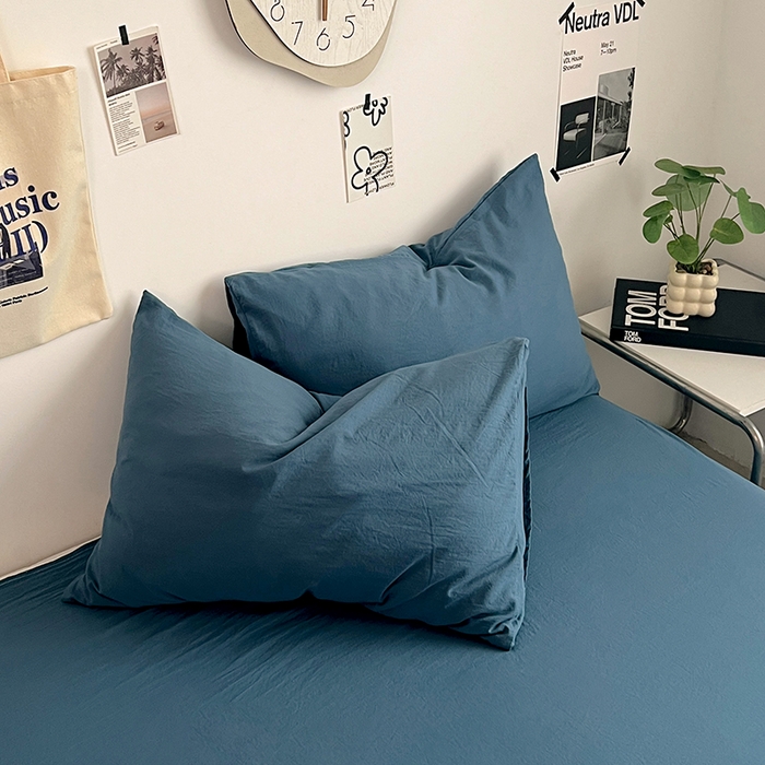 91家纺网 家纺一手货源 找家纺 优佳优品 2024新款ins风超柔褶皱亲肤磨毛水洗棉四件套 梵星蓝