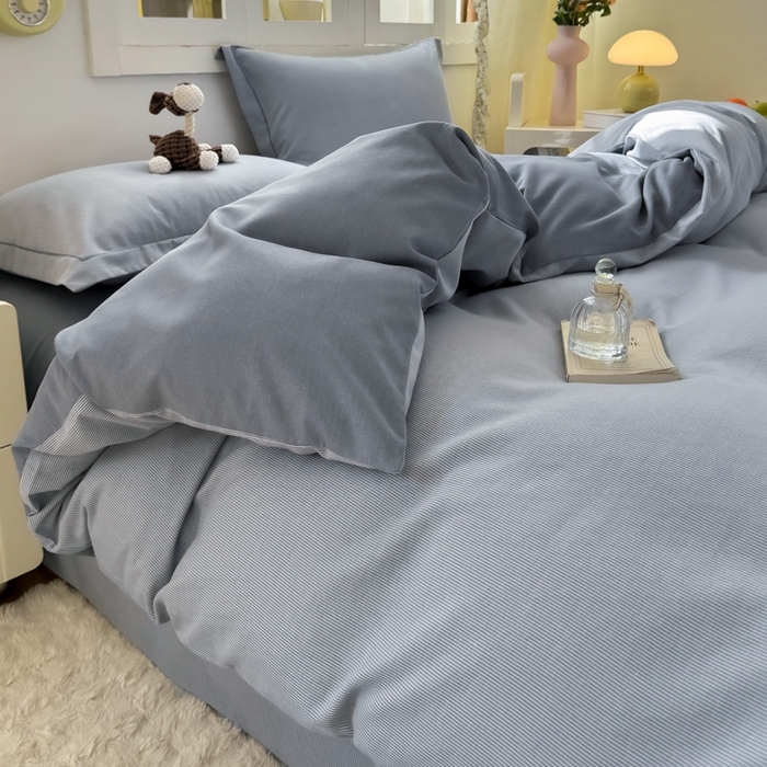 91家纺网 家纺一手货源 找家纺 优品阁 2024新款全棉磨毛四件套 邦尼蓝灰