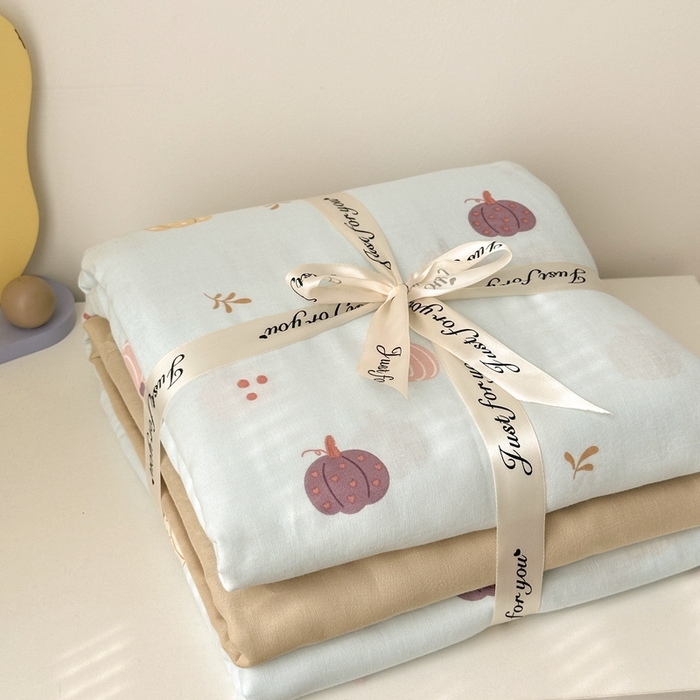 91家纺网 家纺一手货源 找家纺 曼之夏 2024新款A类母婴双层纱四件套 南瓜甜梦-兰