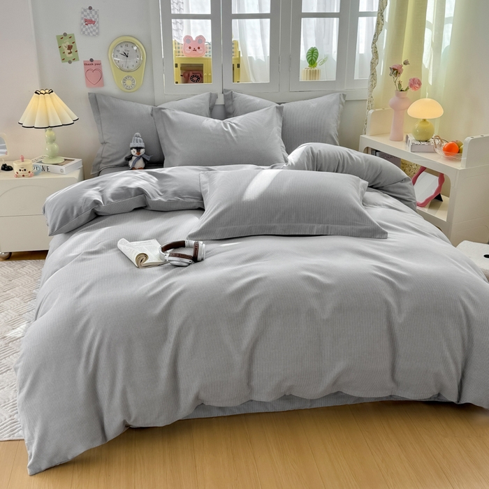 91家纺网 家纺一手货源 找家纺 优品阁 2024新款全棉磨毛四件套 邦尼灰