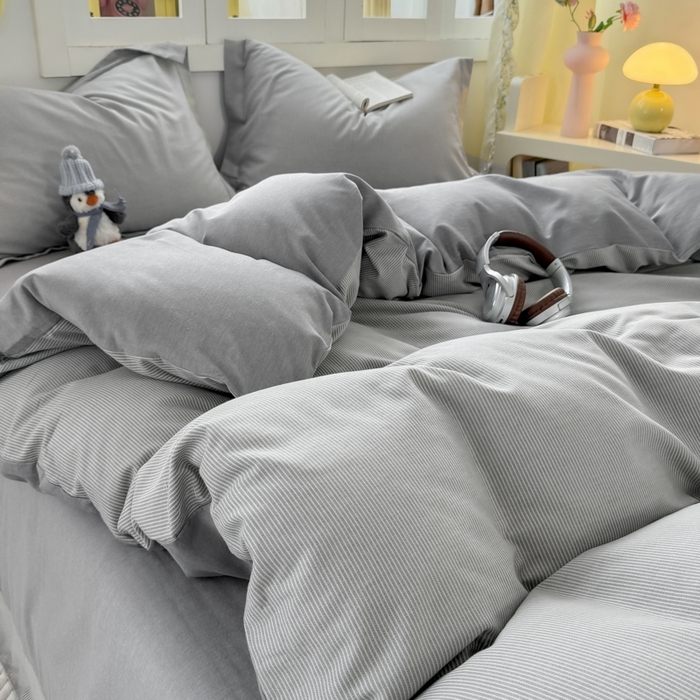 91家纺网 家纺一手货源 找家纺 优品阁 2024新款全棉磨毛四件套 邦尼灰