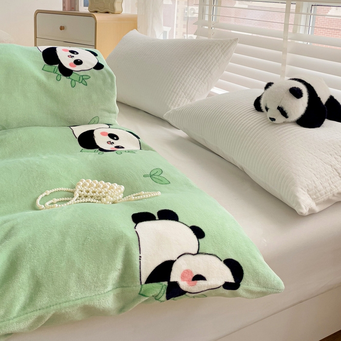 91家纺网 家纺一手货源 找家纺 雅萱家纺 2024新款牛奶绒单被套 被套-竹叶熊猫