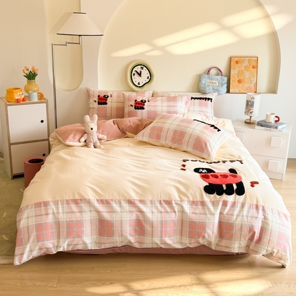 千朵 2024新款全棉磨毛绣花毛巾绣四件套 爱心狗