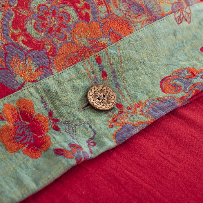 91家纺网 家纺一手货源 找家纺 鲁爱 2025新款全棉色织双层纱纽扣款四件套 锦绣芳华