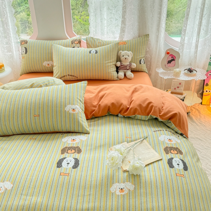 91家纺网 家纺一手货源 找家纺 千朵 2024新款全棉磨毛印花四件套 彩虹狗