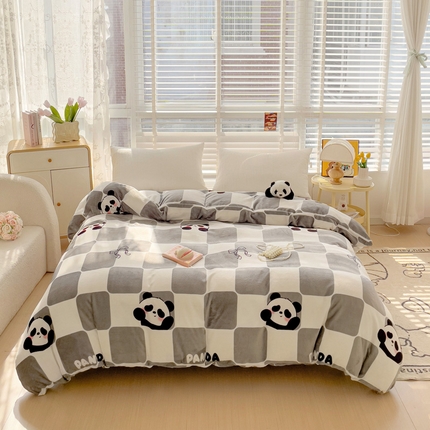 雅萱家纺 2024新款牛奶绒单被套 被套-棋盘熊