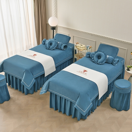 91家纺网 家纺一手货源 找家纺 莉人坊 2024新款磨砂绒一字秀美-容床罩系列 湖蓝