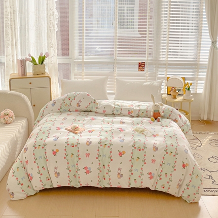 雅萱家纺 2024新款牛奶绒单被套 被套-花田小兔