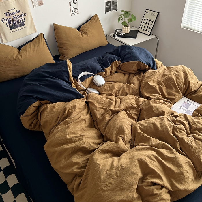 91家纺网 家纺一手货源 找家纺 优佳优品 2024新款ins风超柔褶皱亲肤磨毛水洗棉四件套 玛瑙洛克