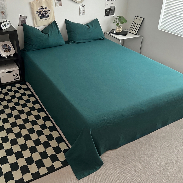 91家纺网 家纺一手货源 找家纺 优佳优品 2024新款ins风超柔褶皱亲肤磨毛水洗棉四件套 宝石绿