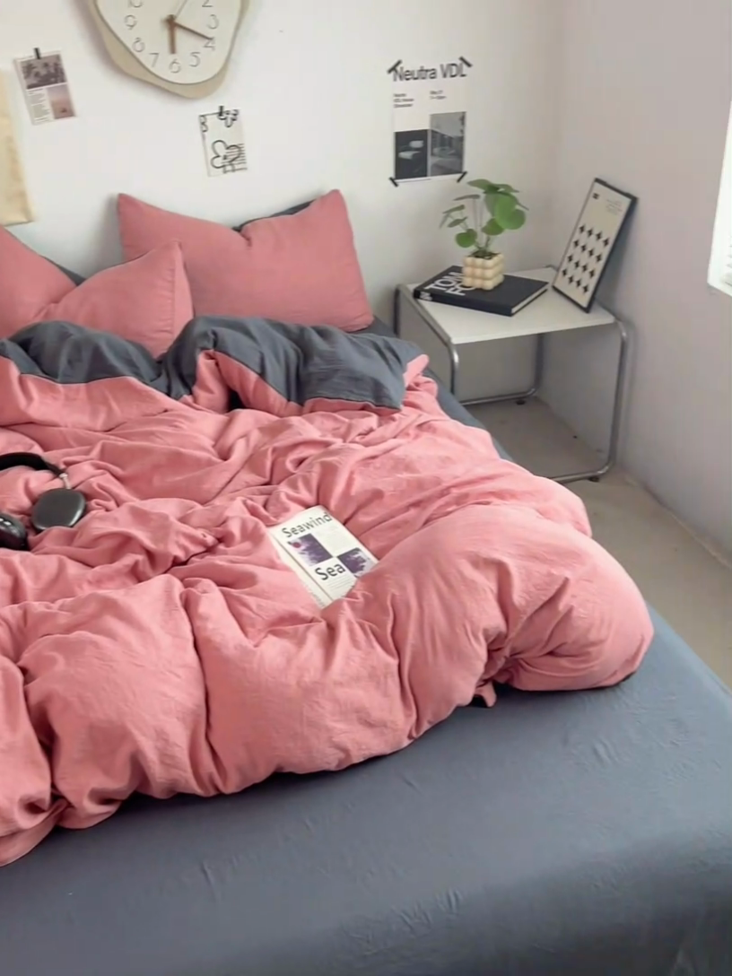 91家纺网 家纺一手货源 找家纺 优佳优品 2024新款ins风超柔褶皱亲肤磨毛水洗棉四件套 豆沙深灰