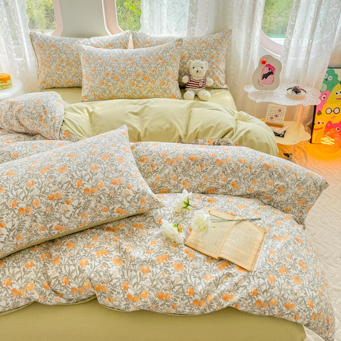 91家纺网 家纺一手货源 找家纺 千朵 2024新款全棉磨毛印花四件套 果梦米