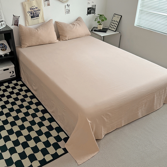 91家纺网 家纺一手货源 找家纺 优佳优品 2024新款ins风超柔褶皱亲肤磨毛水洗棉四件套 奶茶