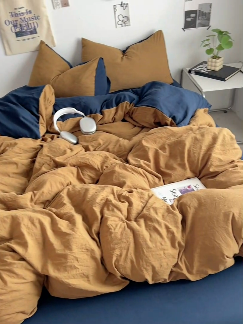 91家纺网 家纺一手货源 找家纺 优佳优品 2024新款ins风超柔褶皱亲肤磨毛水洗棉四件套 玛瑙洛克