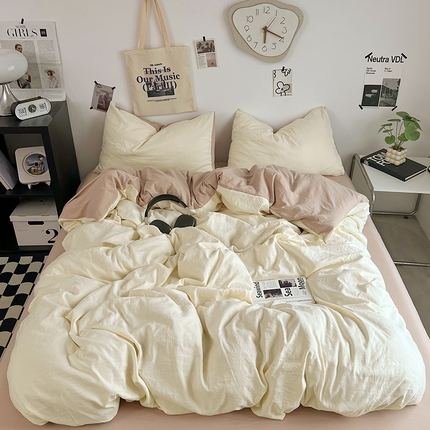 91家纺网 家纺一手货源 找家纺 （总）优佳优品 2024新款ins风超柔褶皱亲肤磨毛水洗棉四件套