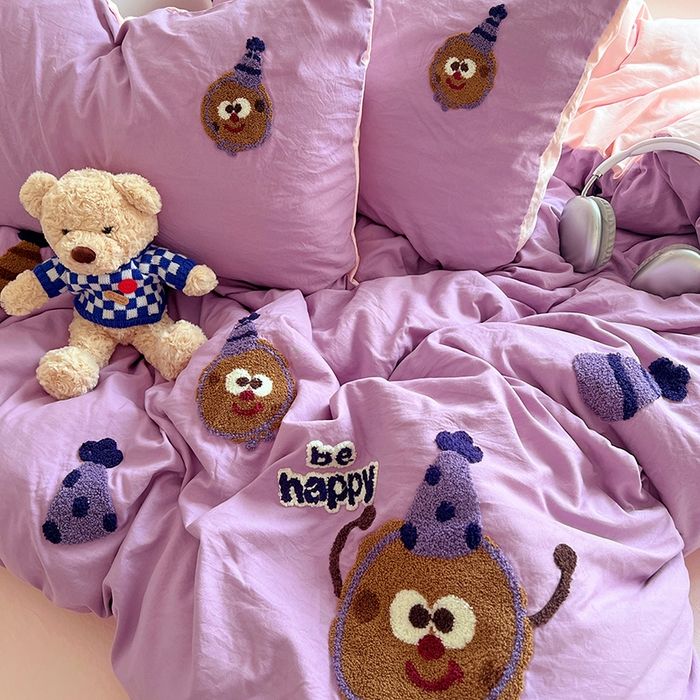 91家纺网 家纺一手货源 找家纺 优佳优品 2024新款水洗棉毛巾绣四件套（可提供买家秀） 紫色曲奇