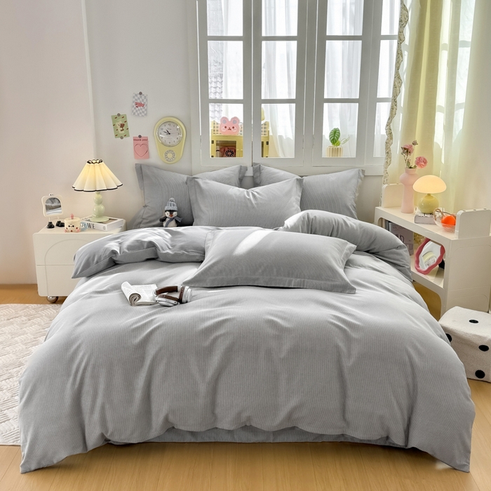 91家纺网 家纺一手货源 找家纺 优品阁 2024新款全棉磨毛四件套 邦尼灰