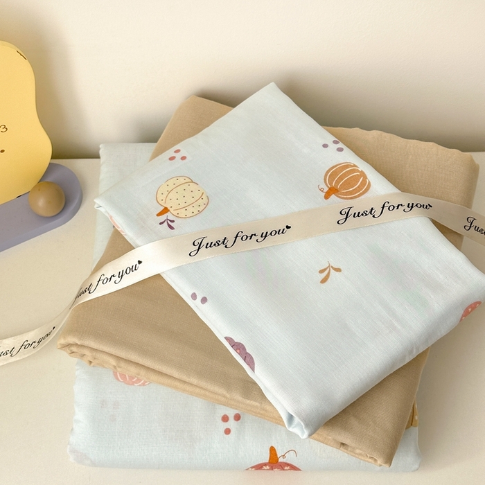 91家纺网 家纺一手货源 找家纺 曼之夏 2024新款A类母婴双层纱四件套 南瓜甜梦-兰