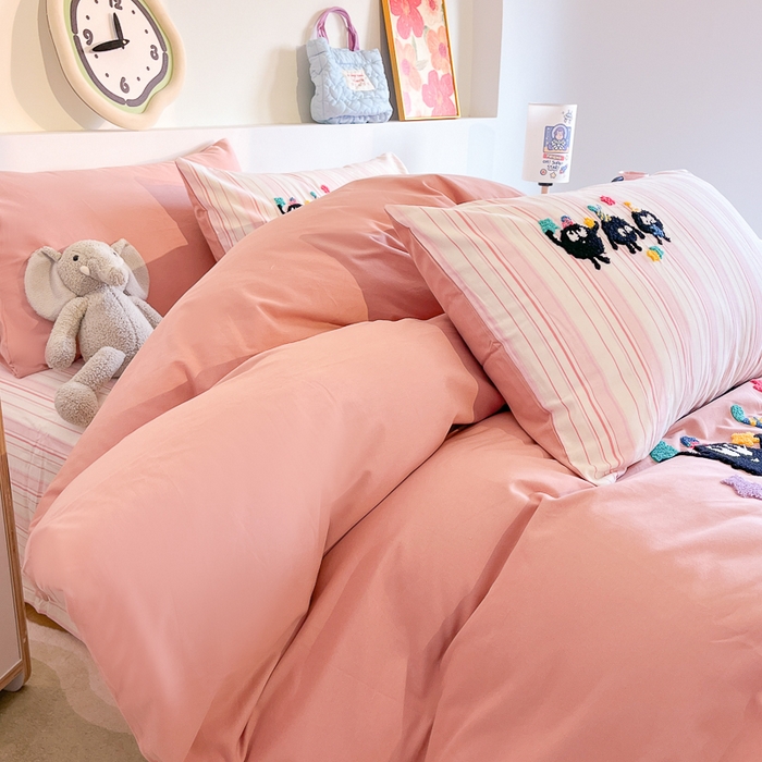 91家纺网 家纺一手货源 找家纺 （总）千朵 2024新款全棉磨毛绣花毛巾绣四件套