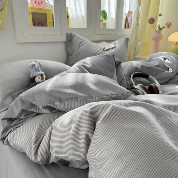 91家纺网 家纺一手货源 找家纺 优品阁 2024新款全棉磨毛四件套 邦尼灰